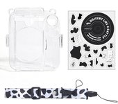 For Fujifilm Instax Mini 12 Transparent Camera Case Protective Carry Bag Cover with Shoulder Strap Storage Bag with Cute Sticker