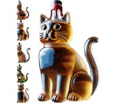 Botella de whisky con diseño de gato, vasos de whisky grabados de 10 oz, mini decantador de whisky con diseño de gato, regalo único para hombres, papá, esposo y novio.