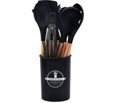 Utensilios de cocina de silicona con Mango de Madera, juego de ollas antiadherentes, Cubo de almacenamiento, 12 piezas