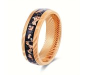 Stunning 8mm Damascus Steel Ring with Golden Leaf & Meteorite Inlay-Perfect for Weddings, Anniversaries & Engagements