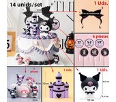 Kuromi Cake Topper Anime Action Figure Sanrio Flag Happy Birthday Kuromi Cake Decoration Girl Baby Shower Toy Kids Party Gift