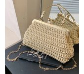 Summer Beach Straw Bags Exquisite Gold Chain Party Banquet Purse Hand Woven Handbag Female Clutch Bag Shoulder Crossbody Bags