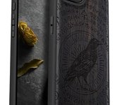 Funda magnética de madera para iPhone 16e 2025, madera maciza y TPU negro, diseño artesanal grabado, antigolpes, compatible con cargadores inalámbricos MagSafe, dibujo de pulpo - Rosado