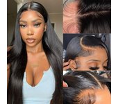 13x6 Synthetic Lace Front Wigs Long Straight Wigs Pre Plucked Free Part Natural Black Lace Frontal Wigs Put On Go Glueless Wigs