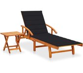 vidaXL Tumbona de jardín con mesa y cojín madera maciza de acacia