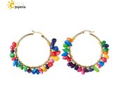 CSJA Luxury Natural Stone Hoop Earrings for Women Gold Color Wire Wrap Chip Bead Pink Crystal Earrings Fashion Jewelry 2022 H015