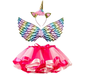 Girl Birthday Party Costume Unicorn Horn Headband Cute Fairy Wing and Sparkle Tutu Skirt Set for Princess Cosplay Outfits
