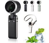 Ventilador turbo portátil Regularlyk, 5 velocidades, recargable, plegable, con pantalla LED, funciona con pilas, cabezal ajustable a 180°, para actividades al aire libre, viajes y trabajo (1-B)
