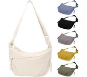 Bolso de hombro con forma de media luna para mujer y hombre, bandolera tipo bandolera con forma de media luna y correa ajustable para viajes casuales cotidianos. Blanco
