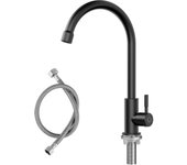 Grifo de Agua fría solo Negro, Grifo de cocina de Agua fría con Manguera de conexión de 60 cm X1, Grifo de fregadero de Cocina con la batería de Maple inoxidable 304, Grifo de Cocina Negro