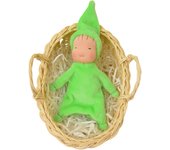 6 inch hand made waldorf soft doll with rattan basket
