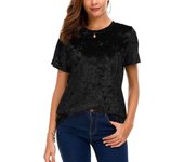 Plus Size Women's Solid Color Round Neck Gold Velvet Short Sleeve Casual Loose Pullover