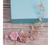 Long Hair Jewelry Pink Flower Headband Wedding Hair Ornaments Headband Bride Headdress Handmade Bridal Wedding Hair Decoration