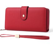 Cartera para mujer con RFID bloqueo, Cartera de Piel, Tarjetero de gran capacidad, con Correa de mano