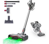 Aspiradora inalámbrica succión 35kPa Maircle S3 Pro, con estación de carga 2 en 1, 70 minutos de autonomía, , luz LED verde, motor sin escobillas de 210AW, para suelos duros, alfombras y pelo de mascotas, color gris