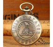 Vintage Bronze ‘’never forget veteran ‘’ Pattern Design Quartz Pocket Watch with Necklace Chain Commemorate Gift for Men Women