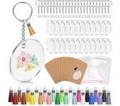 144 PCS Acrylic Keychain Blank Set,Key Chain for Vinyl Key Come with Acrylic Blank Bulk, for DIY Keychain Vinyl Crafting