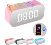 Despertador con altavoz Bluetooth, reloj digital para dormitorio, despertador para adultos con sueño pesado con alarma dual, pantalla LED regulable, llamadas manos libres (negro)
