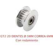1x GT2 POLEA LOCA DENTADA 20 DIENTES CON RODAMIENTO ORIFICIO 5 MM CORREA 6 MM IMPRESORA 3D CNC