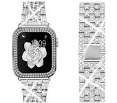 Women Diamond Strap+Case For Apple Watch 45mm 44 mm 42mm 41mm 40mm 38mm Metal Bracelet Band iWatch 7 8 9 SE Bling Cover Correa