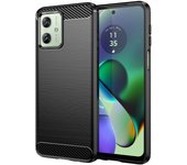 Funda para móvil Motorola Moto G54 / G64 Carcasa Protectora Antigolpes Silicona Negra Diseño Fibra de Carbono Resistente Absorción de Choque [Compatible Carga Inalámbrica]