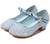 Princess Shoes Spring Elsa Cosplay Crystal Sequins High Shoes Solid Blue Glitter Kids Girl Rapunzel Accessories