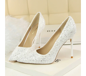 Women 7cm 9.5cm High Heels Pumps Wedding Scarpins Sparkly Mid Low Heels Lady Party Sequins Glitter Evening Gold Silver Red Shoes