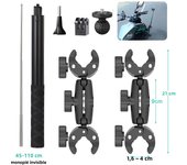 Action Camera Accessories For Insta360 One X2 X3 Motorcycle Bicycle Double Clip Bracket for GoPro 11 10 9 Bike Selfie Stick