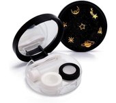 Estuche para lentes de contacto, bonito estuche para lentes de contacto con diseño de luna y estrellas, con herramienta para quitar lentes, pinzas, espejo y botella con solución, caja de almacenamiento (negro)