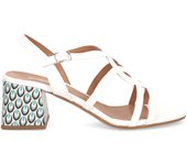 Sandalias Sangiorgio para mujer en cuero blanco con tacón medio decorado 139 _ SLIDR-LEAF