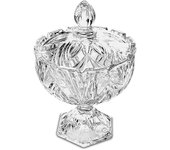 Bombonera de cristal con tapa en forma de copa, diseño hojas