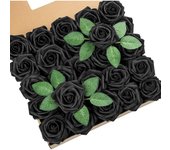 DuHouse 25Pcs Artificial Roses Flowers Fake Rose with Stems Real Touch Foam Flower Head for DIY Wedding Bridal Bouquet Baby Shower Centerpiece Floral Arrangement Party Home Decor(Navy Blue)