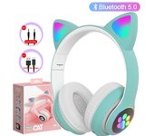 Flash Lamp Cute Cat Ears Headphone Bluetooth5.0 Stereo With Mic Support TF Card Wireless Kids Girl Earphone Birthday Gift