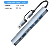 2 in 1 7/8 Port USB Hub Type C Multiport Adapter Splitter USB3.0 2.0 for MacBook Air Dell Lenovo Aluminium Docking Station