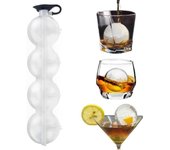 Molde redondo transparente con 4 orificios para hacer bolas de hielo y cubierta de silicona, ideal para hacer cubitos de hielo, cócteles, bourbon, brandy y whisky (2 unidades)