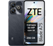ZTE Blade A75, 4GB/256GB Libre, Pantalla HD+ de 6,6", 90Hz, Cámara Trasera 50MP con IA, Cámara Frontal 8MP, Batería 5000mAh, Carga Rápida 22,5W, Dual SIM, Android 13, Unisoc T606, Smartphone Negro, Incluye Protector de Pantalla, Cargador 22,5W, Cable USB