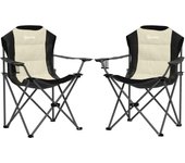 Outsunny Conjunto de 2 Sillas Plegables Camping con Respaldo Alto Sillas de Camping Portátil Acolchado con Reposabrazos Portavasos y Bolsas de Transporte para Acampada Jardín Terraza Crema y Negro