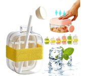 Cubitera - 800 ml/28 oz y 500 ml/17 oz, molde para cubitos de hielo y botella de agua 2 en 1, con prensado sin contacto, vaso para cubitos de hielo con pajita, bandeja para cubitos de hielo a prueba de fugas y sin BPA (verde, 800 ml/28 oz)