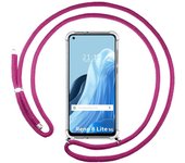 Funda Colgante Transparente para Oppo Reno 8 Lite 5G con Cordon Rosa Fucsia