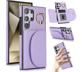 Leather Buckle Wallet Case with 360 Ring Bracket Suitable for Samsung Galaxy S24 23 22 21 Ultra Plus FE A55 Shock Absorber Cover