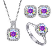 JoyceJelly S925 Sterling Silver jewelry for women 1 carat moissanite diamond 3 pieces set necklace ring earrings wedding party