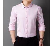 Men's Long Sleeved Elastic Shirt Slim Fit Solid Color No Iron Business Dress Professional Formal Soft Blue White Big Size 5XL