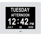 Reloj Digital Extra Grande, Fecha/Hora/Día, Demencia, 8 opciones de Alarma, Blanco