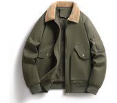 Winter Flight Jacket Man Solid Flip Collar Fleece Thickening Coats Outdoors New Keep Warm Multiple Pockets Pure Cotton Tops Man