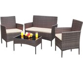 ALLINLIFE Conjunto muebles terraza sillones, sofá y mesa ratán,Muebles de patio con reposabrazos, resistente a la intemperie