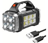 Powerful LED+COB Flashlight Ourdoor Portable Searchlight Torch Solar+USB Rechargeable Lantren Glare Emergency Power Bank Lights
