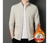 New Winter Men's Fleece Cardigan Knit Sweater Coat Casual Knitted Jacket High Quality Male Clothing Beige