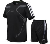 Conjunto De Deporte Para Hombres Y Mujeres Verano Camiseta Corta Y Shorts Dos Piezas Running Fitness Outdoor Sports Polyester O-Neck Cierre De Cordón