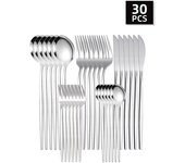 Juego De Cuchutlería De Acero Inoxidable 6pcs/30pcs Incluye Navaja Para Steaks Cuchillo Fork Y Cuchara Para Café Y Postres