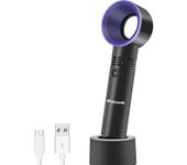 Ventilador de mano sin aspas, mini ventilador portátil, ventilador de escritorio USB, 3-6 horas de funcionamiento, 3 velocidades, para niños, bebés, viajes, camping, oficina, habitación, color negro